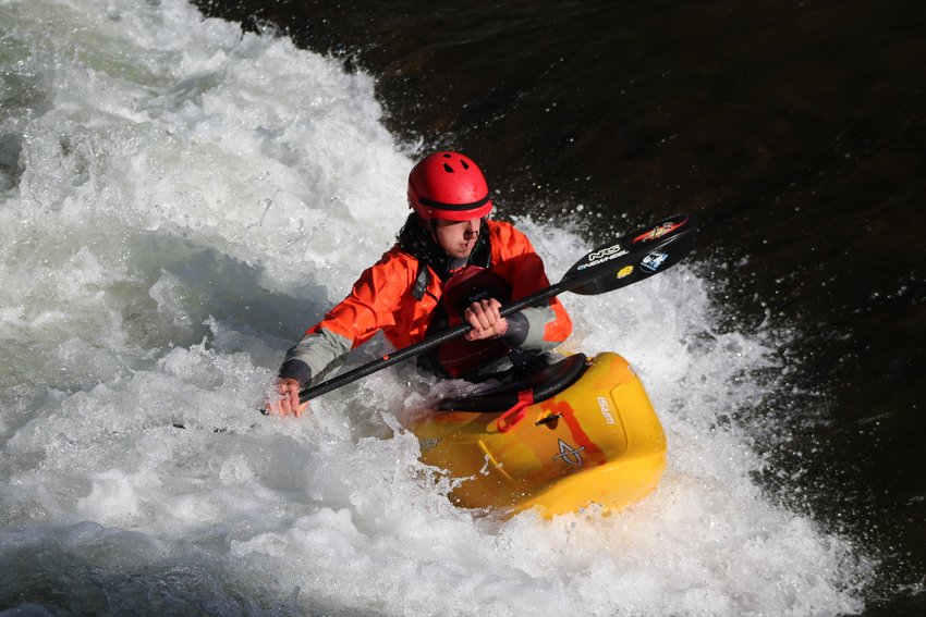 Ry Sherman competes in the advanced division of the June 22 Kayak Rodeo at Clear Creek Whitewater Park.